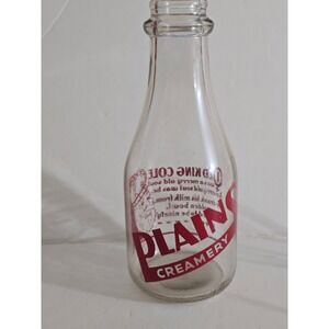 Vintage Plains Creamery Milk Bottle Old King Cole Red Pyroglaze One Quart Glass
